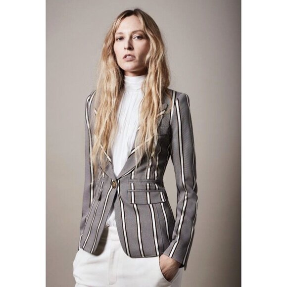 Smythe Peaked Label Blazer 4 in Grey Ribbon Stripe - Picture 1 of 15